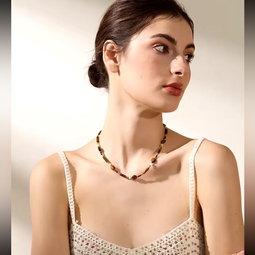 Natural Stone Gold Plated Necklace - Picture 7 of 15